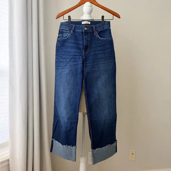Lucky Brand Wide Leg High Rise Jeans Cuffed Raw Hem Medium Wash Denim Size 2- 26 - Picture 1 of 7